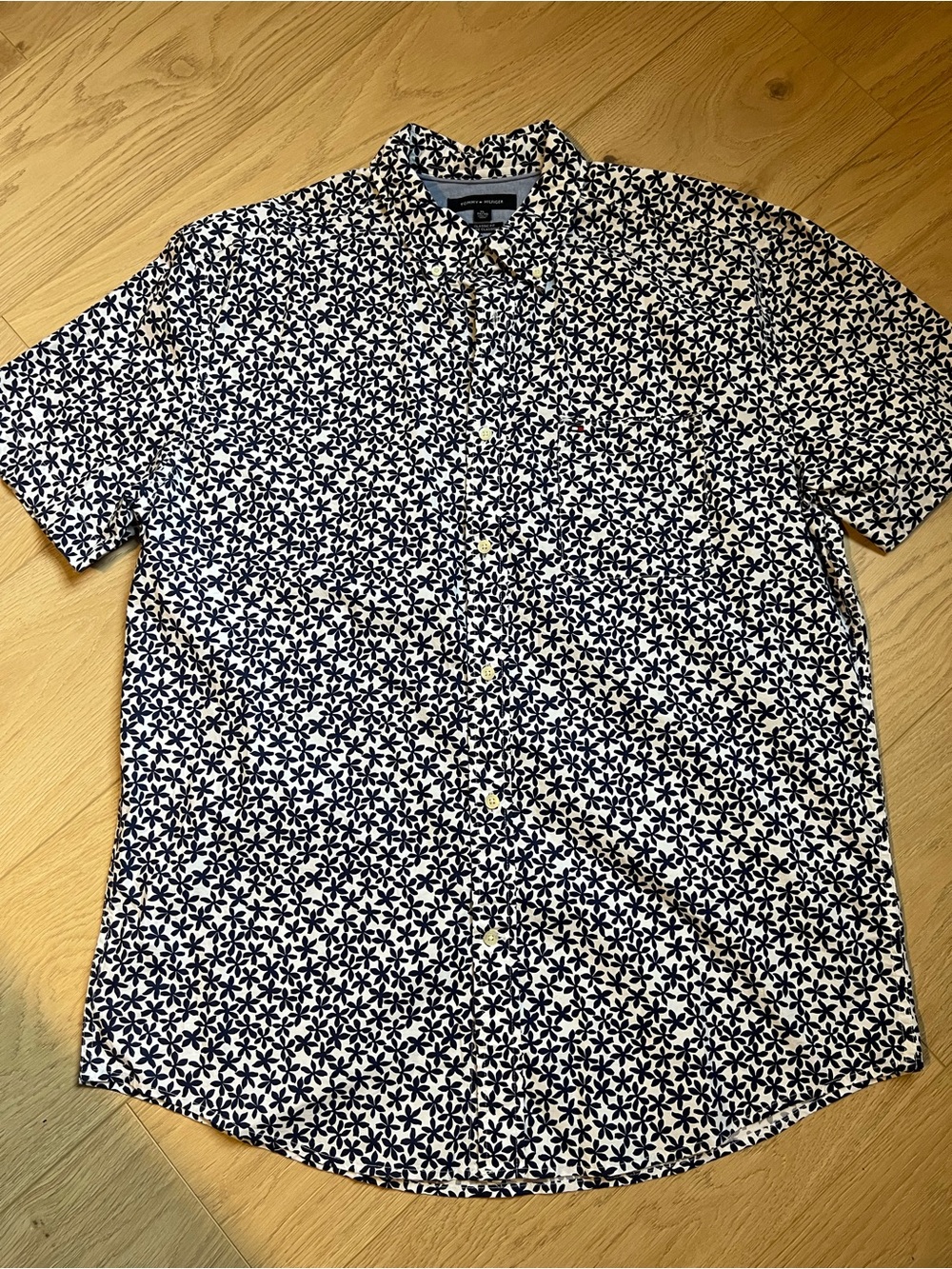 Men's Short-Sleeve Navy Floral Button-Down Shirt